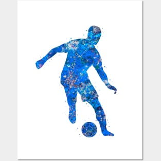 Soccer player blue art Posters and Art